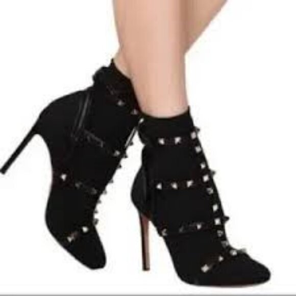 VALENTINO GARAVANI Rockstud Leather-trimmed Stretch-knit Sock Boots In Black